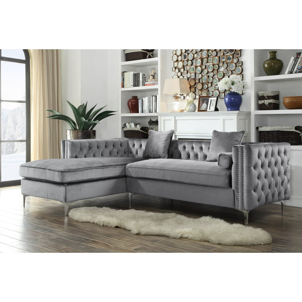 Chic Home Velvet Modern Button Tufted Sectional Sofa with Silver Nailhead Trim and