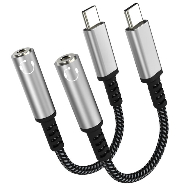 Adaptador USB C a conector para auriculares de 3,5 mm, paquete de 2 unidades SherAF