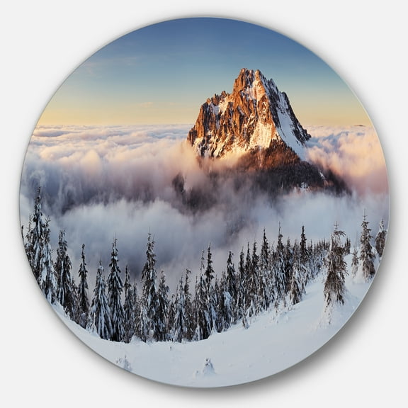 Designart 'Winter Mountain Landscape' Disc Photography Circle Metal Wall Art