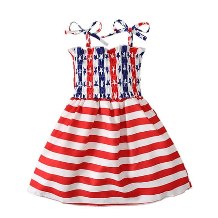 

FRSASU Clearance Kids Baby Girls Dress Beach Dresses Sleeveless American Flag Princess Sundress Summer Dress D 5-6 Years