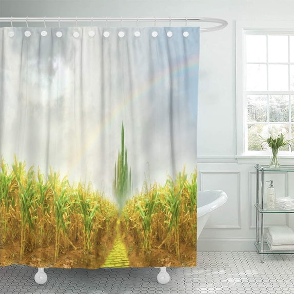 KSADK Fairytale Yellow Brick Road to Emerald City Fantasy Field Imaginary Journey Bathroom Shower Curtain 60x72 inch