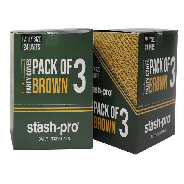 Caja de 24 Packs de Conos Pre Rolados Pro 3 Party STASH PRO Ultra Fino Café
