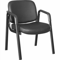 Lorell LLR84594 Deluxe Leather 4-Leg Guest Chair with Armrest Leather & Plywood Back - Black