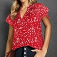 thumbnail image 2 of Zhouzou Women's Casual V Neck Floral Print Smocked Short Sleeve Chiffon Blouses Bohemian Top Shirts, 2 of 5