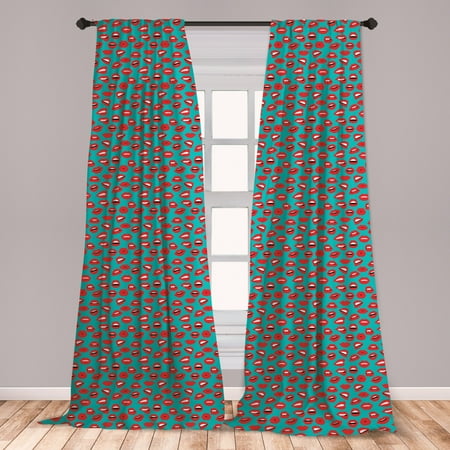 Vintage Teal Curtains Kiss Curtains 2 Panels Set, Retro Woman Mouth Red Lipstick Girl Expressing Different Emotions Female Vintage, Window Drapes for Living Room Bedroom, Teal Red White, by Ambesonne ()