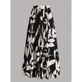 thumbnail image 2 of Womens Black And Cream Leaf Print High Waist A-Line Maxi Skirt, Flowing Summer Holiday Skirt, 2 of 8