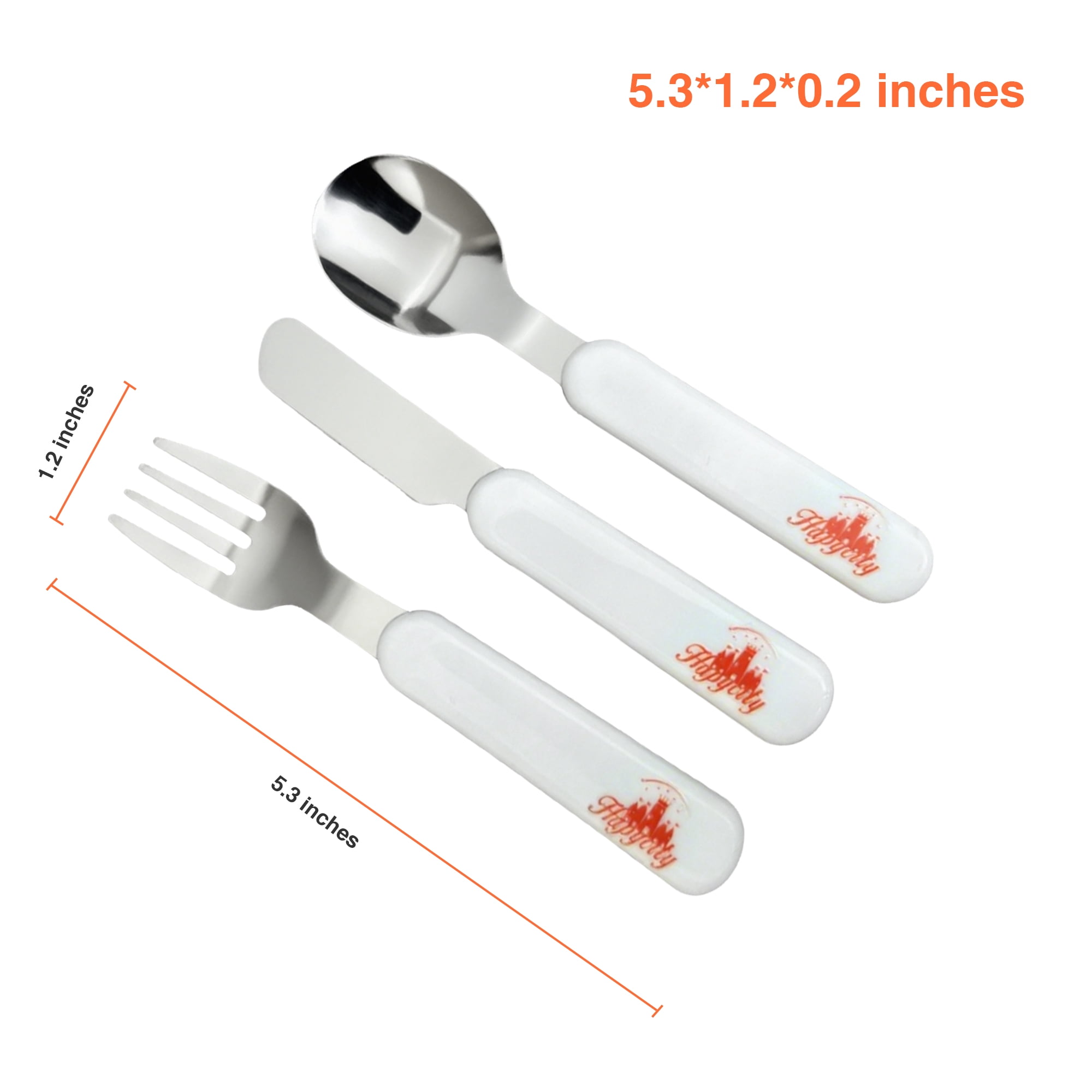 Hapycity Baby Cutlery, 3-Piece Stainless Steel Toddler Fork Spoon Knife with Plastic Handle, Safe Tableware for Kids Feeding