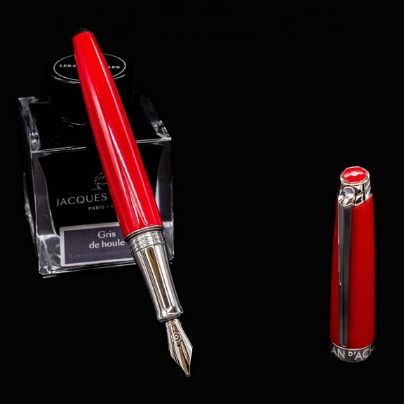 Caran d'Ache Leman Red Silver Fountain Pen - Medium
