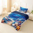 thumbnail image 2 of spefrowx Cartoon Underwater Dolphin Twin Comforter Sets for Kids, Blue Coral Seashell Starfish Bedding Set, Navy Reversible, 2 Pieces, 1 Comforter and 1 Pillowcase, 2 of 6