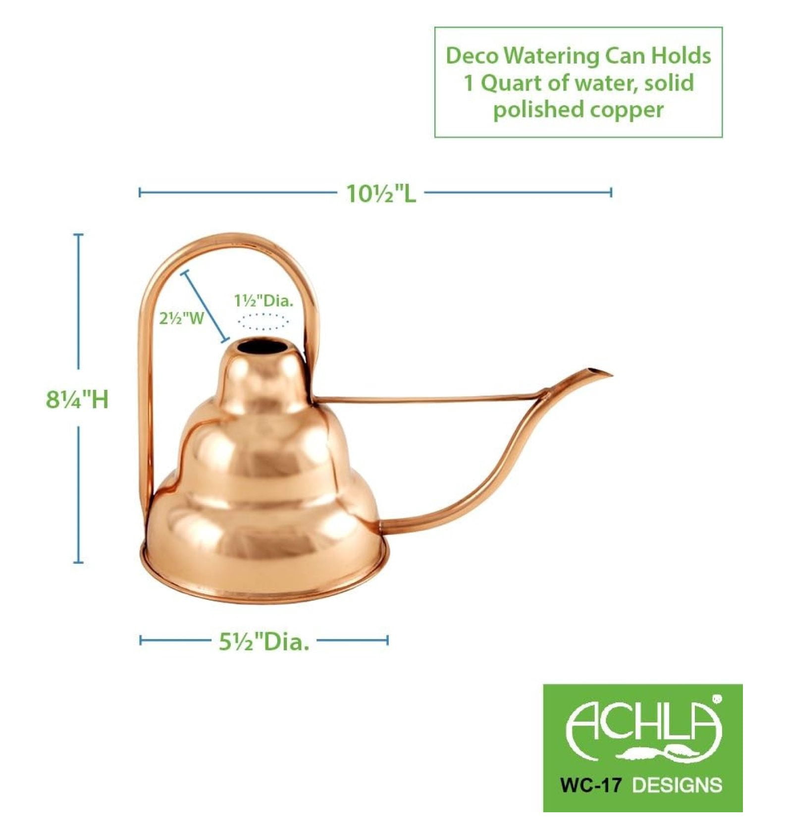Deco Copper Watering Can, Copper, 1 Quart