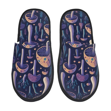 Balery Floral Hippie Mushrooms Slient Indoor Furry Fleece Comfort House Shoes Soft Non-Slip Home Shoes Cotton slippers House Slippers-- Medium