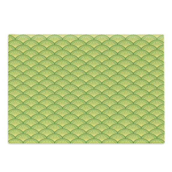 Green Cutting Board, Traditional Japanese Floral Wave Pattern Far Eastern Ornament, Decorative Tempered Glass Cutting and Serving Board, Large Size, Yellow Green Apple Green, by Ambesonne