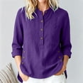 thumbnail image 5 of TGSLY Henley Tops for Women Lightweight Soft Half Button Down 3/4 Sleeve Shirts Loose Fit Dressy Casual Button Side Split Hem Solid Color Blouses S, 5 of 10