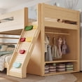 thumbnail image 5 of Harper & Bright Designs Twin XL over Full Bunk Bed with Storage and Wardrobe, Solid Wood Bunk Bed Frame with Rock Climbing Slide, Solid Wood Bed Frame with Guardrails for Boys Girls, Natural, 5 of 14
