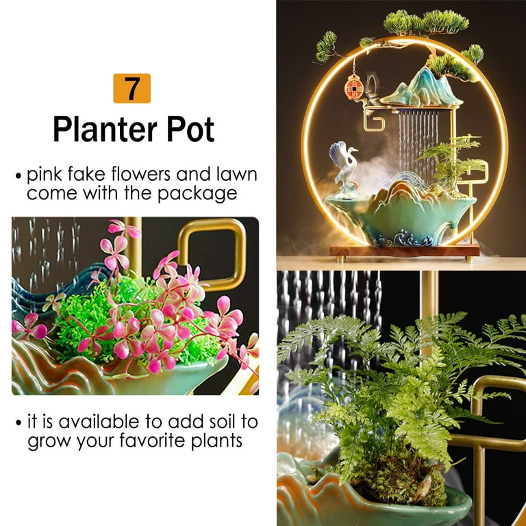 Incense Waterfall Zen Tabletop Fountain With LED Mist - Ceramic