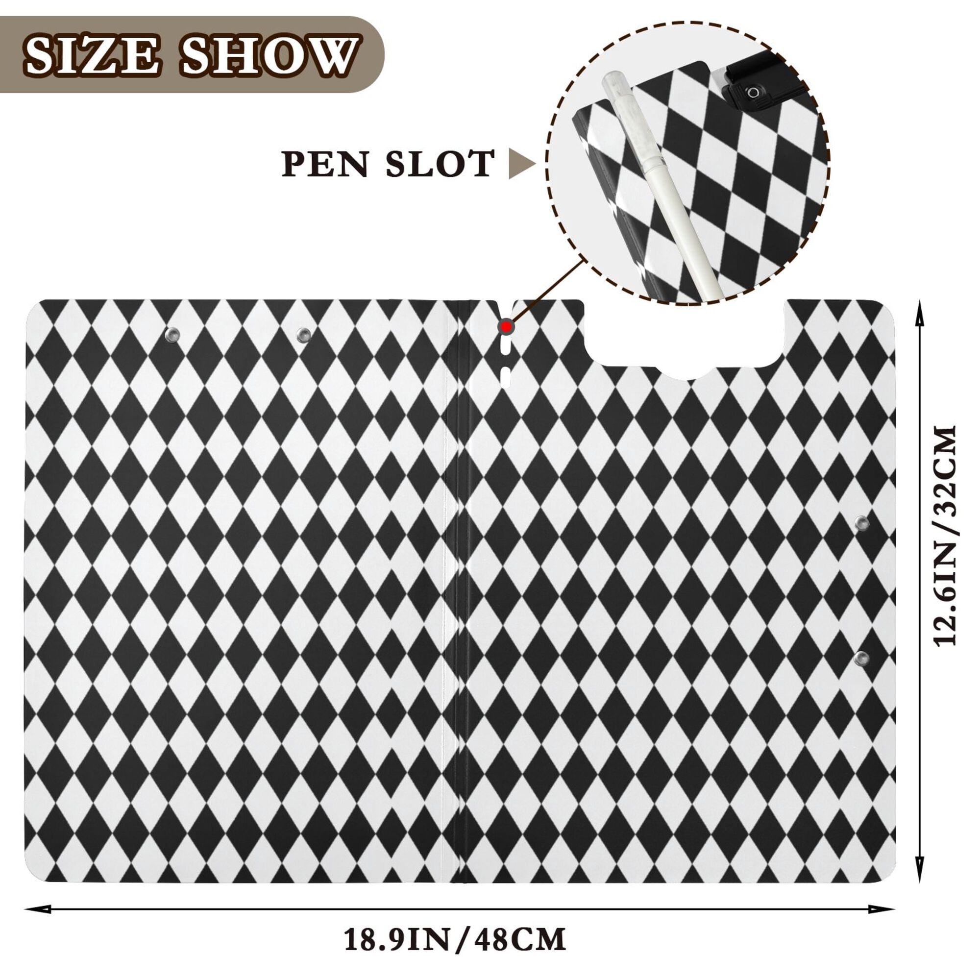 FORMRS A4 Clipboard Folder with Pen Holder Horizontal Foldable School Office Binder, Black and White Geometric