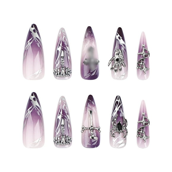 YDLCAFD Gel Nail Tips Short Holiday Party Cool Wear French Flame Purple Nail Tips 1ml