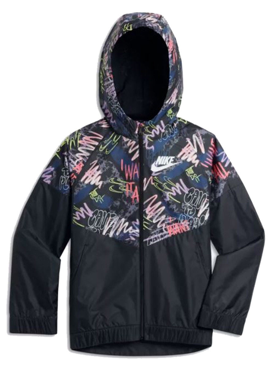 Nike Girls Sportswear Kids Printed Windrunner Jacket Black/Pink New (L