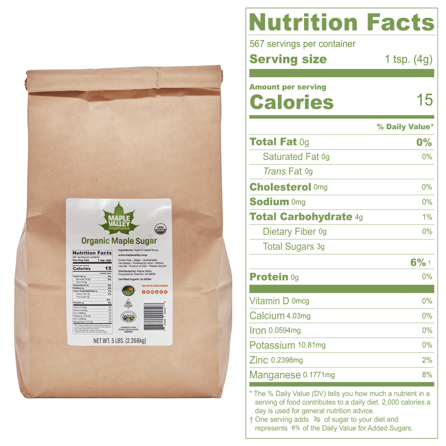 Maple Valley 5 lb USDA Certified Organic Granulated Maple Sugar 5 pound bag