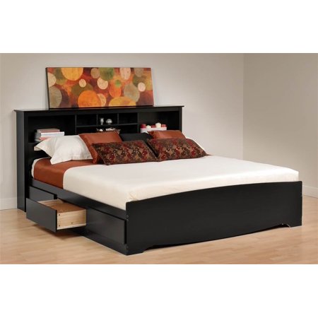 Mate's Platform Storage Bed w Bookcase Headboard in Black Finish Mate's Platform Storage Bed w Bookcase Headboard in Black Finish