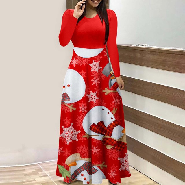 TopLLC Longues Robe à Manches Col Rond Robe Imprimée Colorée pour Femmes Robe Longue à Manches Longues Robes Imprimées pour Femmes en Liquidation