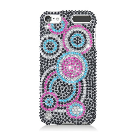 Diamond Chrome Case For Ipod 5 Insten Circles Rhinestone Diamond Bling Hard Snap-in Case Cover For Apple iPod Touch 5th Gen, Black/Pink ()