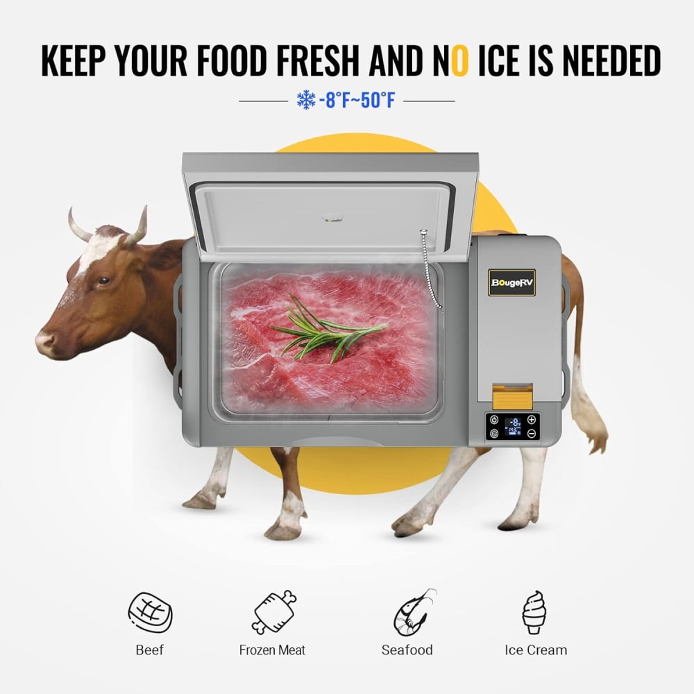BougeRV Portable Car Refrigerator CRPRO 21 Qt, 12 Volt Fridge Compressor Freezer with -8℉~50℉ Cooling Range, 12V/24 DC & 110-240 AC for RV Truck Vehicle Boat Outdoor & Home Use Grey
