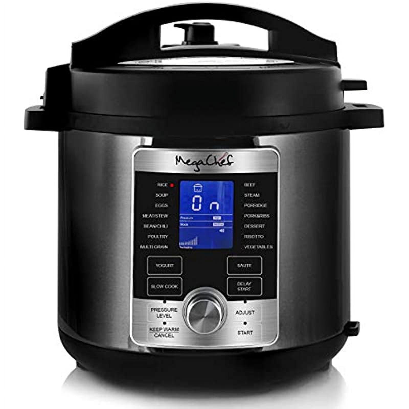 Megachef Electric Stainless Steel Brushed Digital Pressure Cooker with Lid, 6 Quart, Chrome and Black