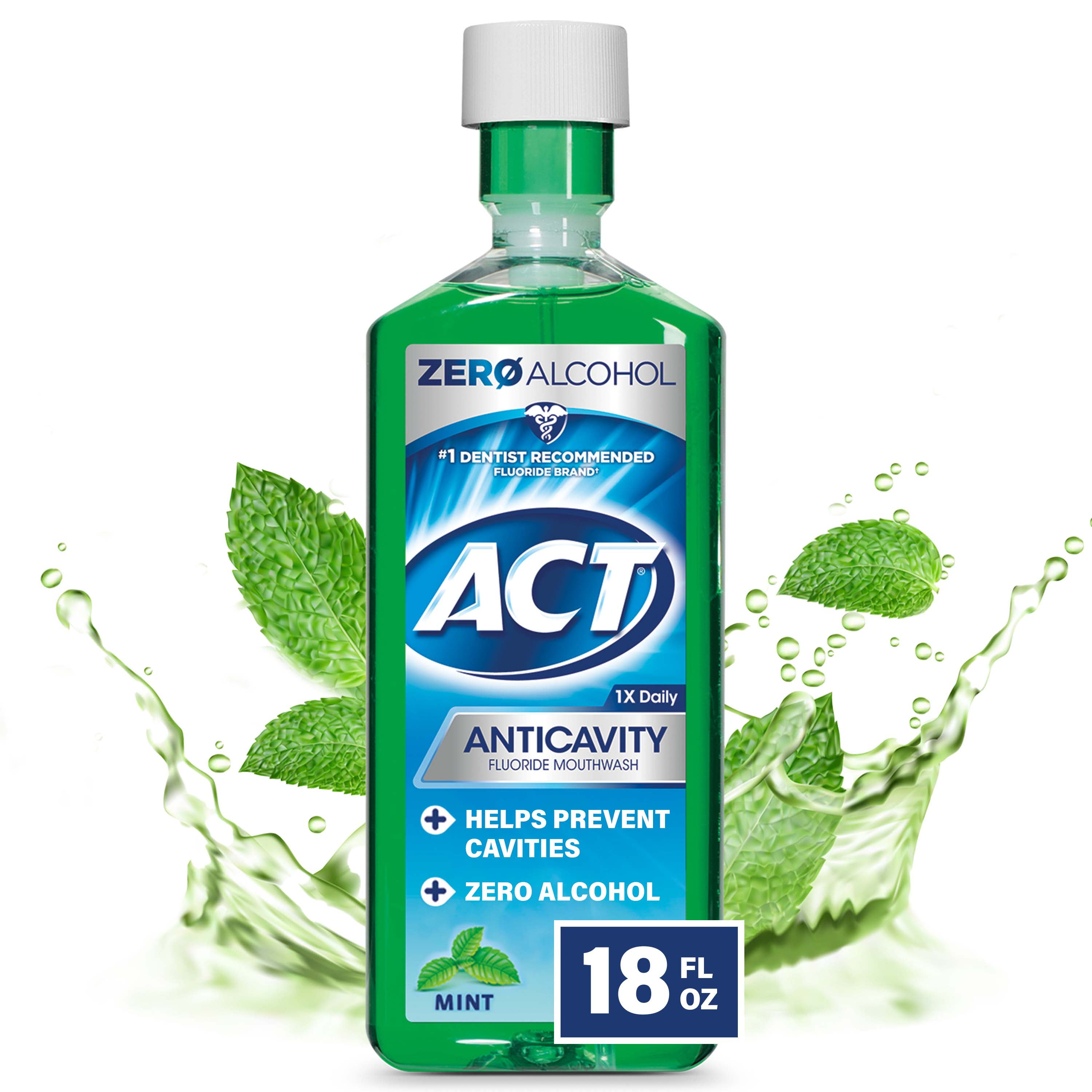 ACT Anticavity Fluoride Mouthwash With Zero Alcohol, Mint, 18 fl. oz.
