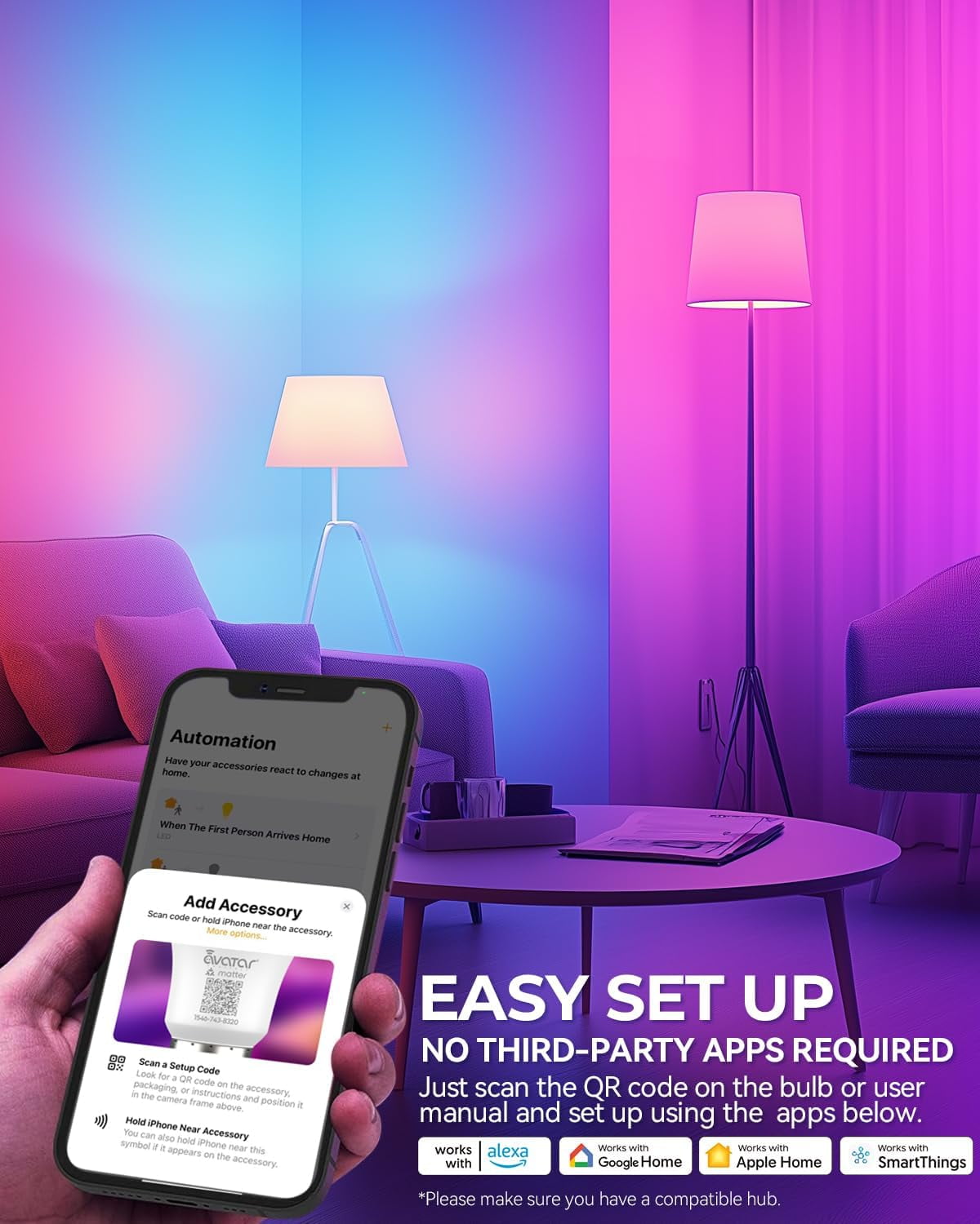 E12 Smart Candelabra LED Bulbs Matter Enabled RGB Tunable White Candle Light 5W Dimmable Works with Apple Home & Alexa (Hub Required) Chandelier & Ceiling Fan Bulbs