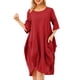 thumbnail image 1 of Vestido de túnica de mujer enrollado de manga corta cómodos bolsillos de algodón dobladillo irr Abanopi Vestido de túnica de mujer, 1 of 7