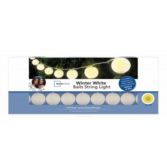 Mainstays Winter White Paper Lantern LED String Lights, 10 ft