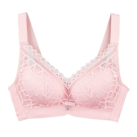 Quealent Womens Bras Comfortable Plus Size Women s Push Up Bra Racerback Front Closure Bras Plunge Underwire Tshirt Padded Lace (Pink 42)