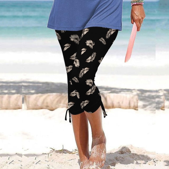 Snoarin Capris d'Été Grande Taille pour Femmes Pantalons Décontractés à Cordon Imprimé pour Femmes en Solde