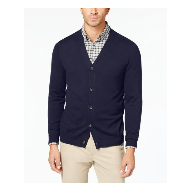 CLUBROOM Mens Navy Long Sleeve V Neck Classic Fit Button Down Cardigan  Sweater XXL