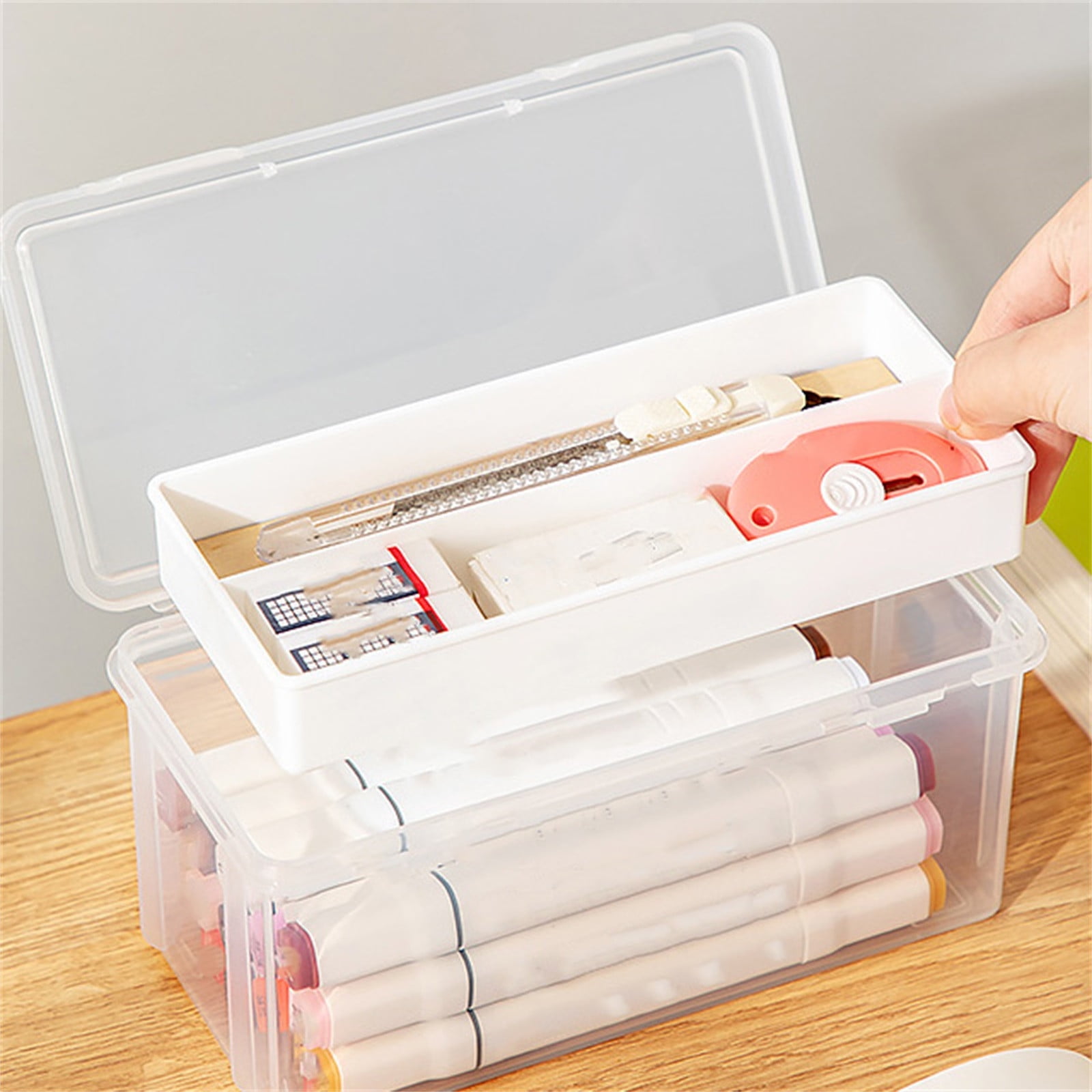 SHENGXINY Plastic Pencil Case Clearance School Supplies Hard Clear Pencil  Pouch Multi-Functional Stationery Transparent Plastic Pencil Box