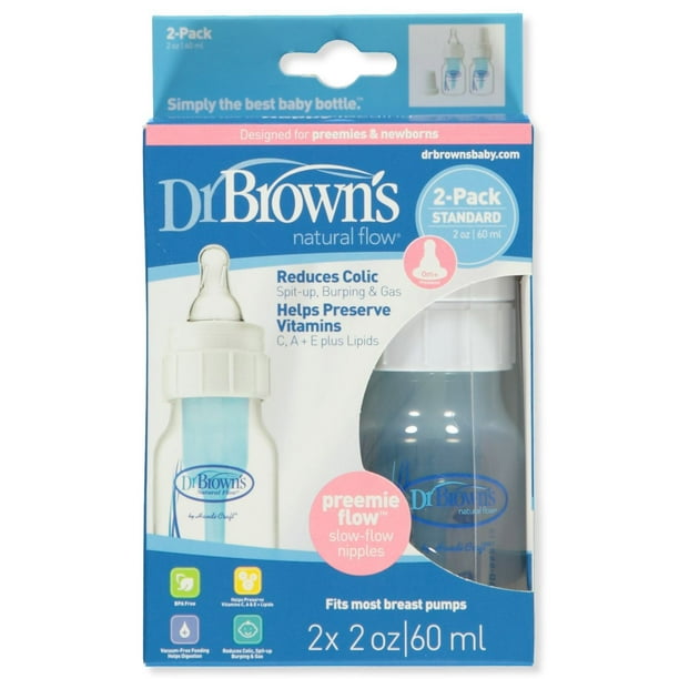 Dr. Brown's Natural Flow Bottle w/ Preemie Nipple 2oz 2pk Walmart