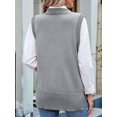 thumbnail image 2 of Womens Crew Neck Bowknot Solid Color Button Side Slit Pullover Tops 2025 Cute Knitted Fashion Sweaters Grey XL, 2 of 7