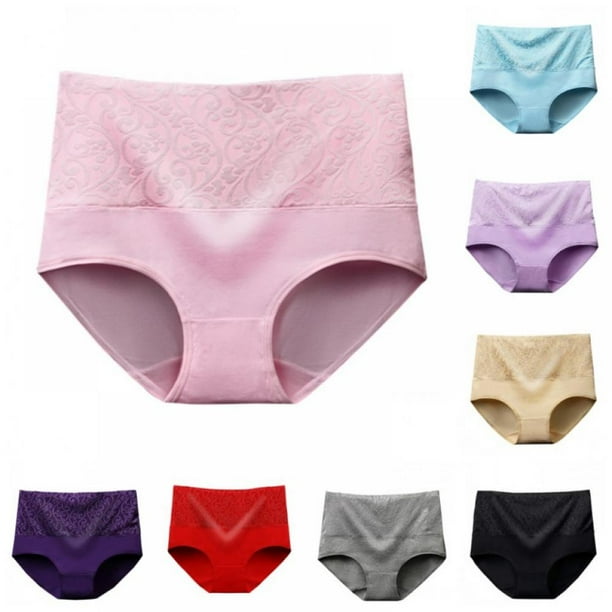 5 Pack Women High Waist Tummy Control Cotton Briefs Jacquard Full