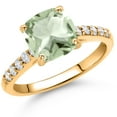 thumbnail image 2 of Gem Stone King 2.25 Cttw Cushion Green Prasiolite and Lab Grown Diamond 10K Yellow Gold Engagement Ring for Women | 8MM Cushion Cut Center | Gemstone Birthstone (Size 6), 2 of 4