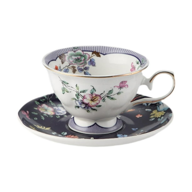 Taza de Café Cappuccino Mug con Diseño Europeo Vintage Taza de Latte de Cerámica con Borde Dorado Set de Cappuccino y Platillo Juego de Taza con