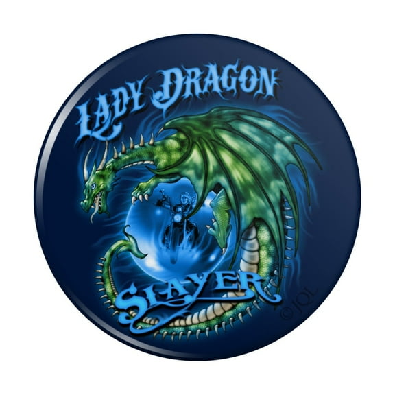 Lady Dragon Slayer Motorcycle Biker Kitchen Refrigerator Locker Button Magnet