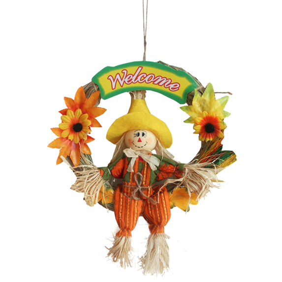 Fall Wreath for Front Door 10 Inch Artificial Sunflower Wreath Autumn Decoration Scarecrow Sunflowers Leaf Hanging Halloween Thanksgiving Harvest Indoor Outdoor Decor
