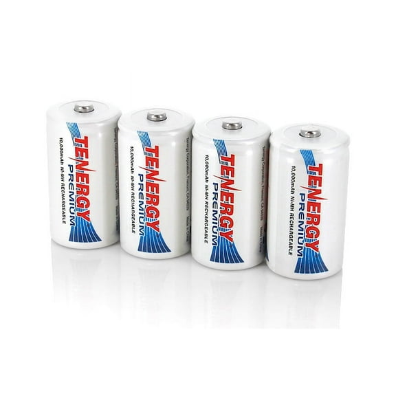 Tenergy Premium D Size 10,000mAh High Capacity NiMH Rechargeable Batteries, 4-Pack