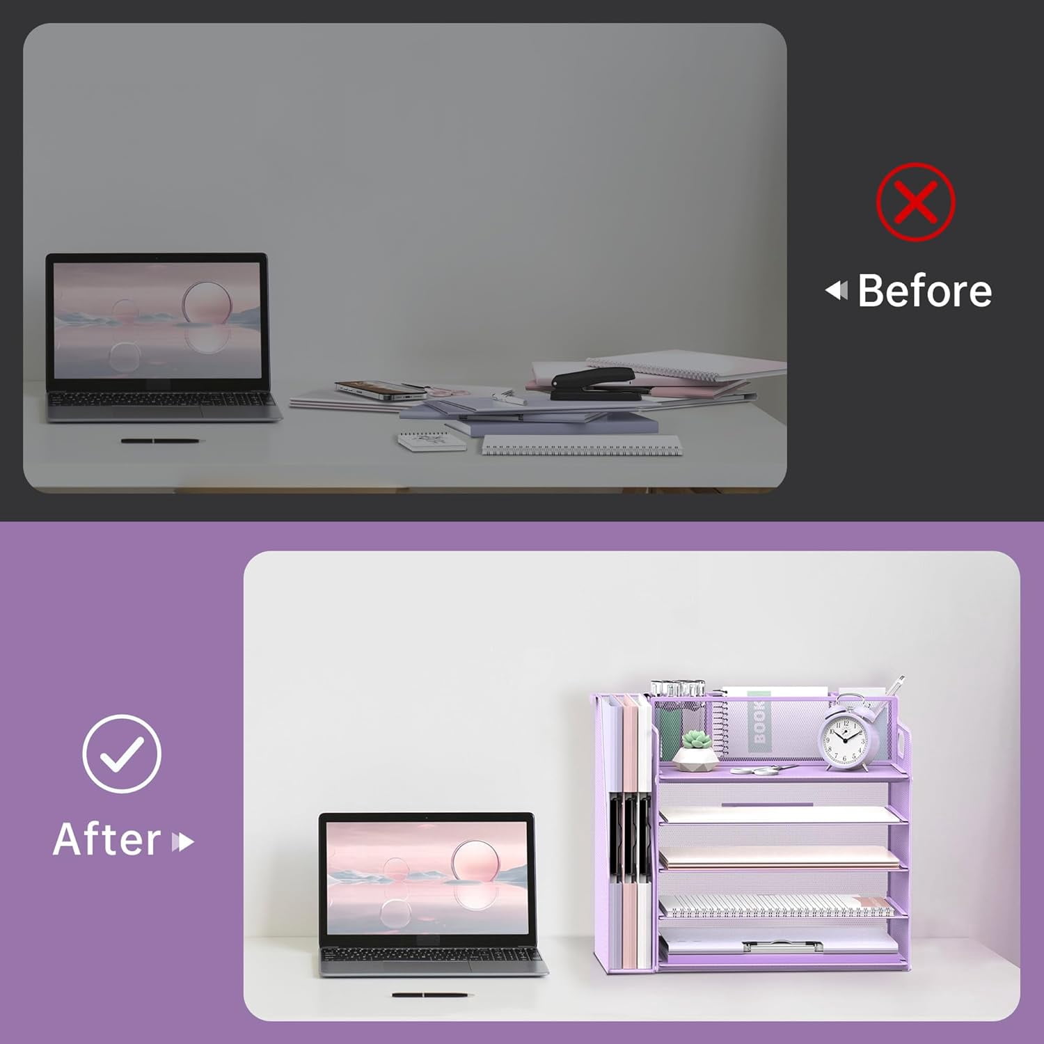 INTIGE 5-Tier Desk Organizer with 3 Pen Holders, Desktop Organizer with Magazine File Holder, Mesh Office Accessories