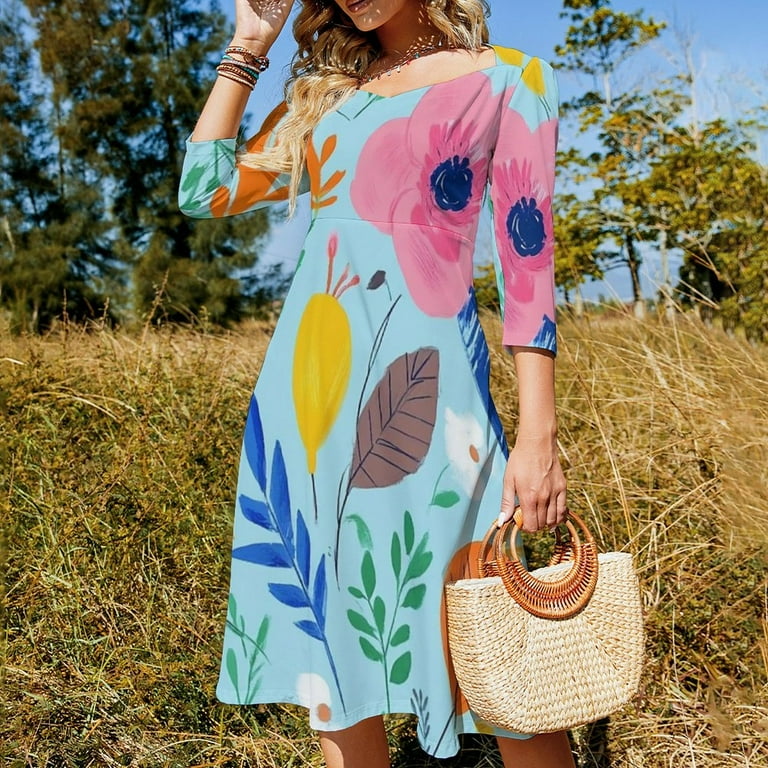 Vibrant Floral Blue Background Design Womens Summer Dress Tie Back A Line Flare Dress - Walmart.com Vibrant Floral Blue Background Design Womens Summer Dress Tie Back A Line Flare Dress - Walmart.com