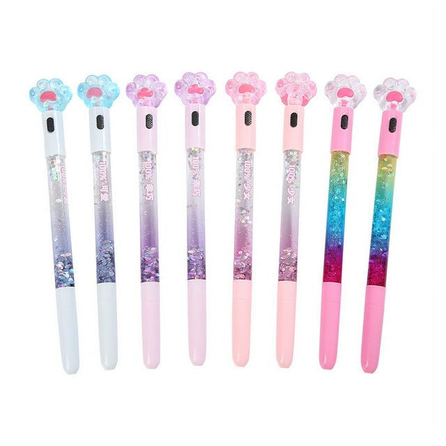 8 lindos bolígrafos Kawaii divertidos, bolígrafos luminosos con garra de gato brillante de 0,5 mm para niñas (colores aleatorios)