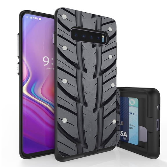 Galaxy S10  Case, Duo Shield Slim Wallet Case   Dual Layer Card Holder For Samsung Galaxy S10  [NOT S10 OR S10e] (Released 2019) Printed Tire Thread