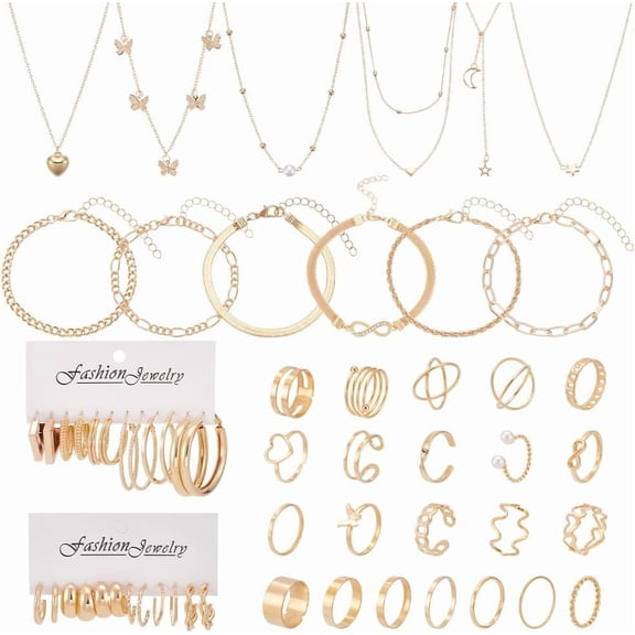 58 Pieces Gold Jewelry Set forWomen Hoop Earrings Stud Earrings Pendant Necklaces Rings Bracelets Gold Plated Jewelry Fashion Costume Set