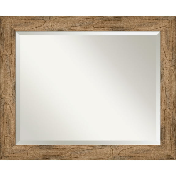 Amanti Art Beveled Wood Bathroom Wall Mirror - Owl Brown Frame Outer Size: 34 x 28 in
